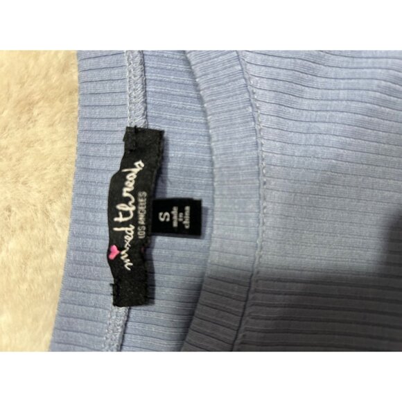 Mixed Threads Womens Ribbed Ruched Side Tie T-Shirt Top S Blue - Picture 3 of 6